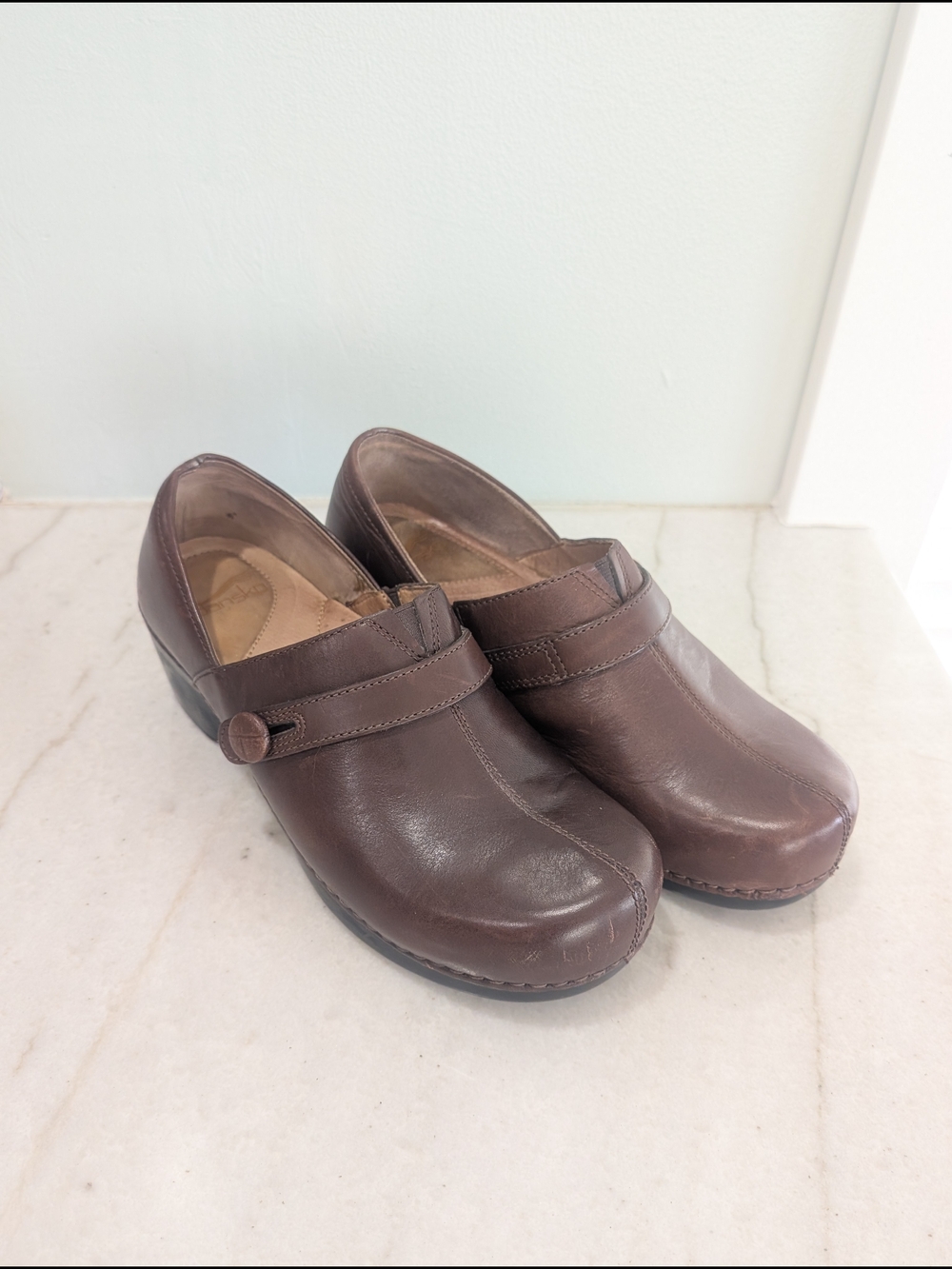 Dansko Solstice Brown Leather Slip-On Clog Shoes Women's Size 10